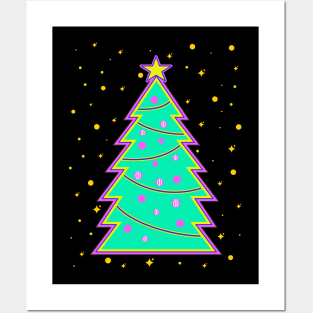 Neon Christmas Tree Posters and Art